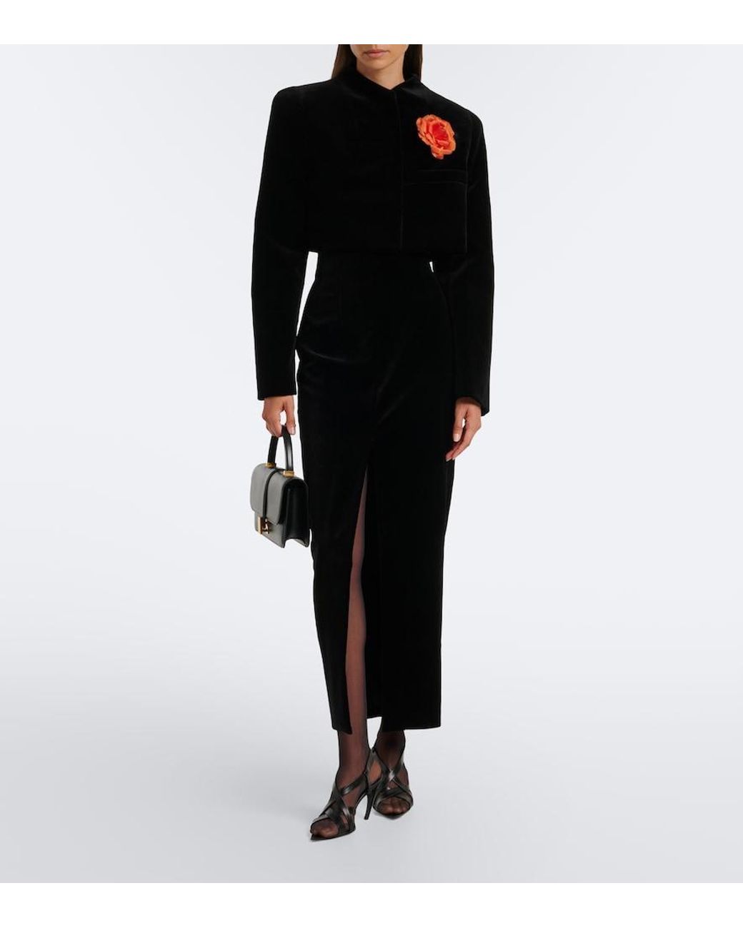 Khaite Black Samo Floral-Applique Cropped Velvet Jacket
