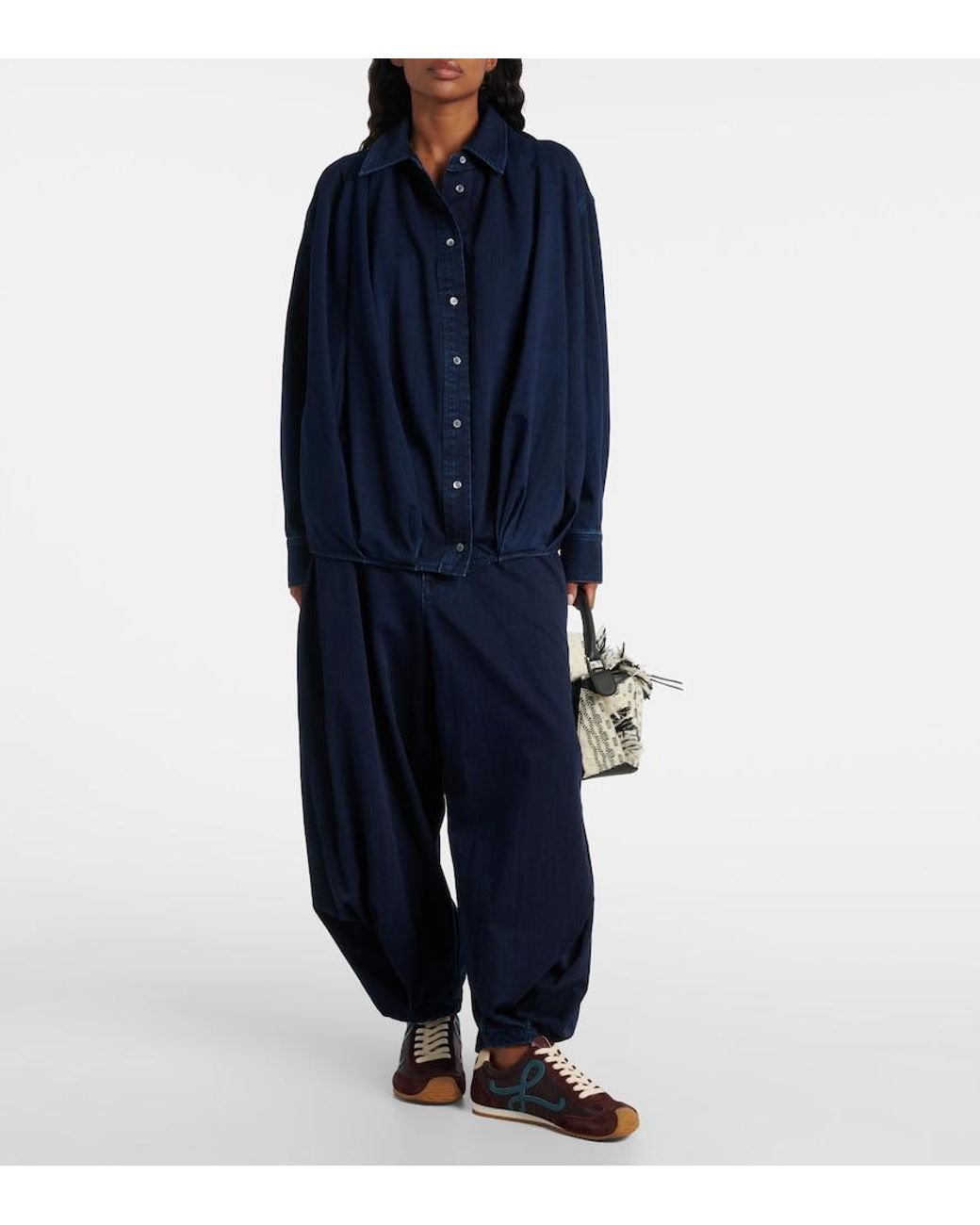 Camisa De Denim Drapeado Loewe de color Blue