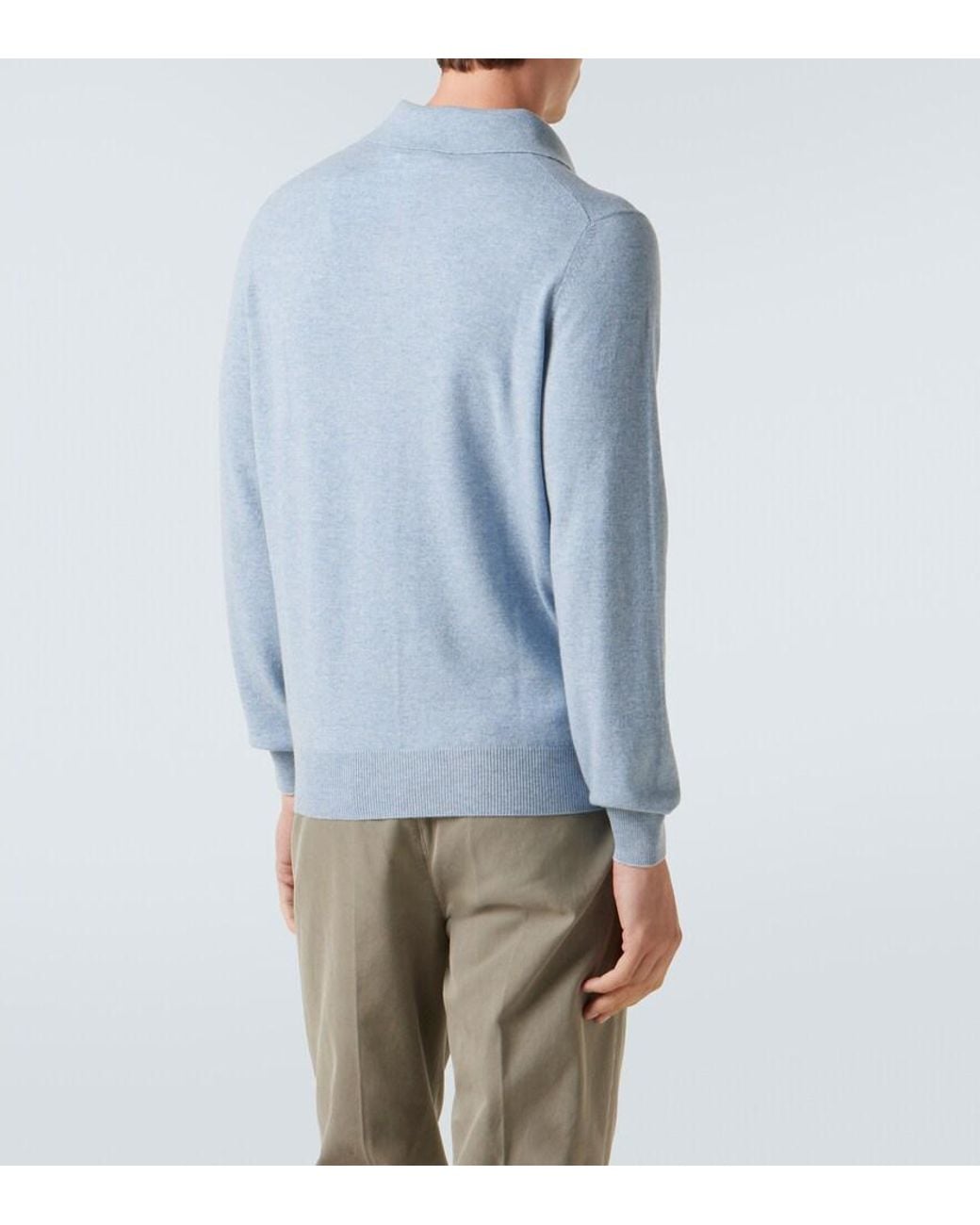 Brunello Cucinelli Blue Cashmere Polo Sweater for men