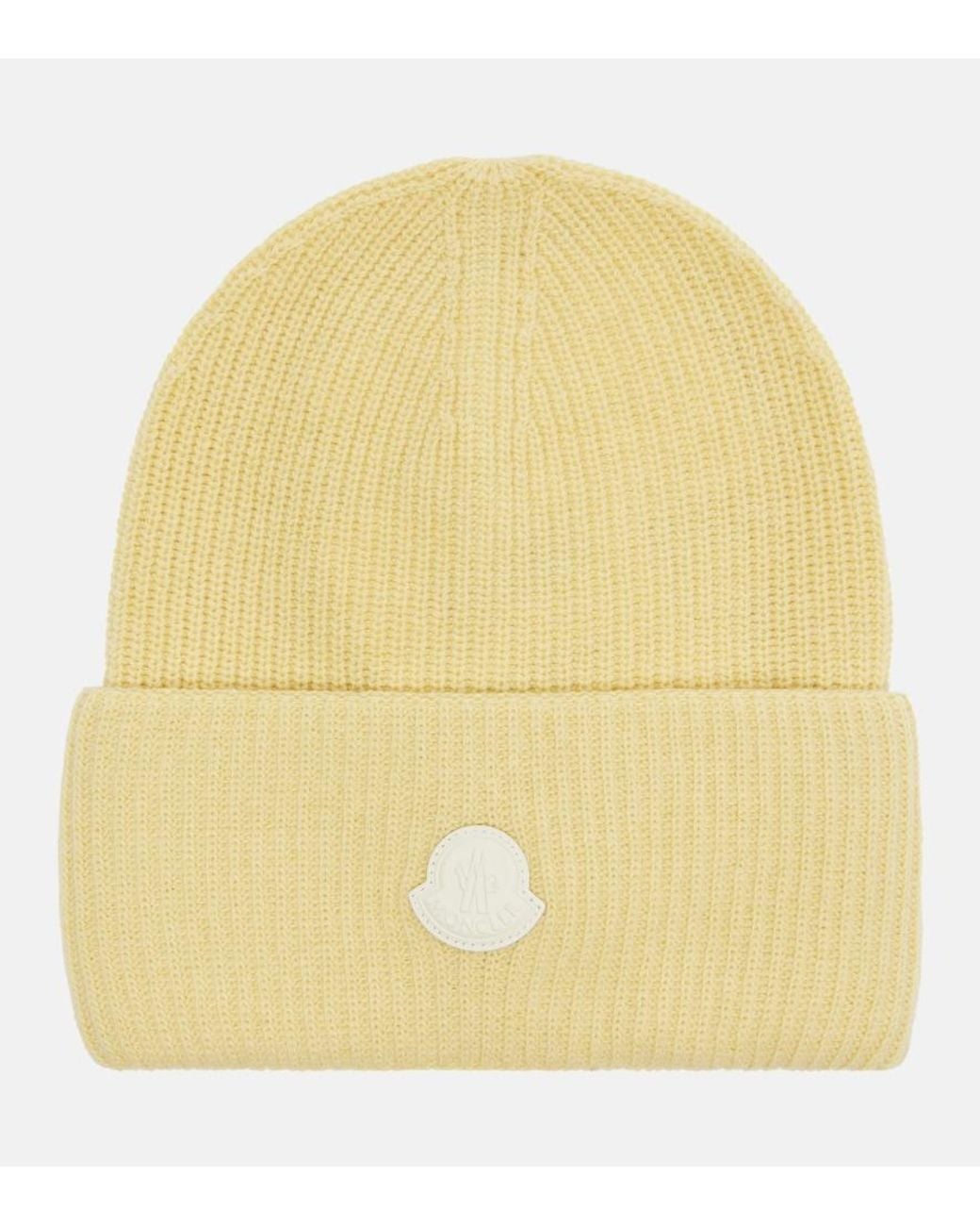 Moncler Yellow Logo Wool And Cashmere Beanie