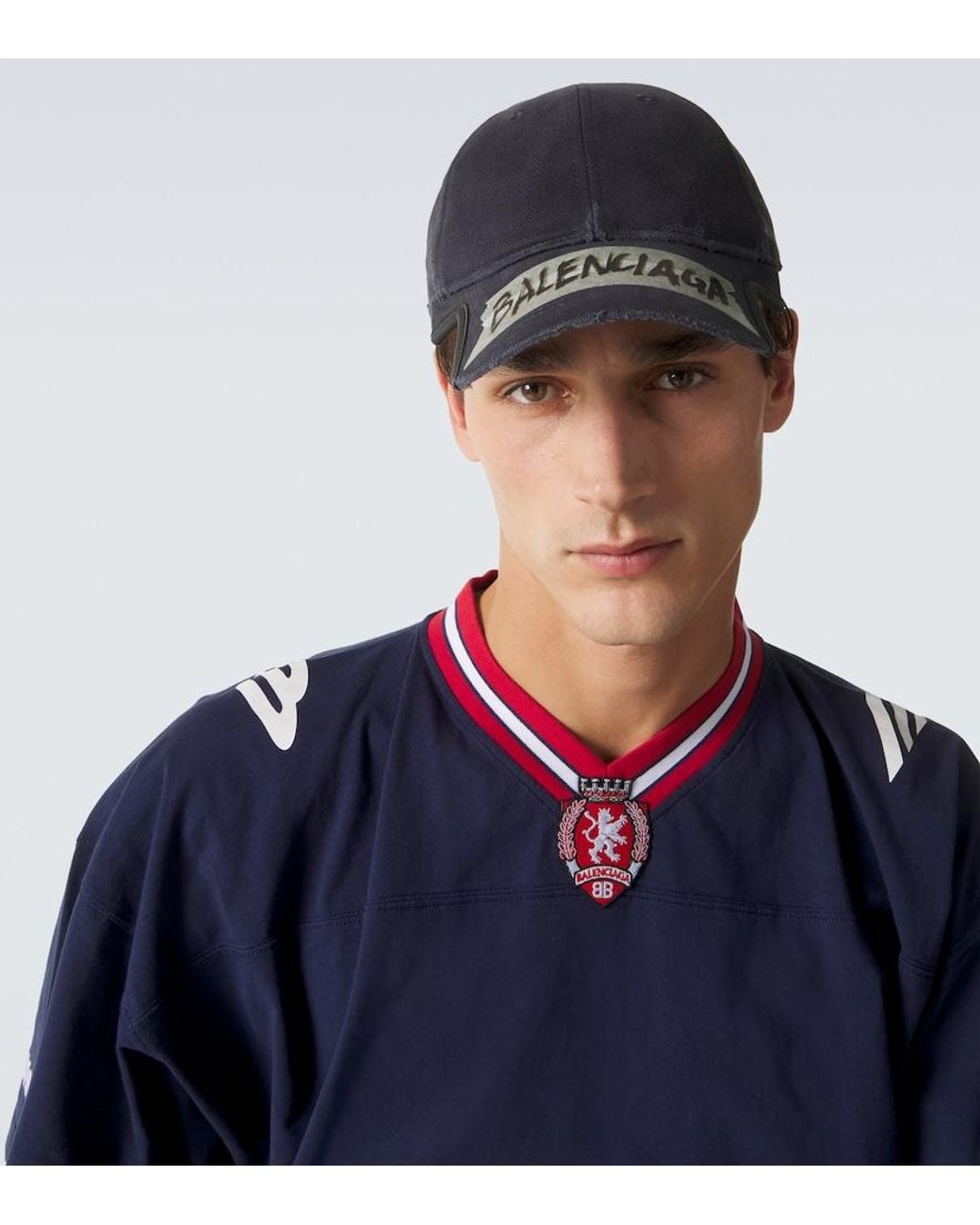 Balenciaga Black Masking Tape Cotton Drill Baseball Cap for men