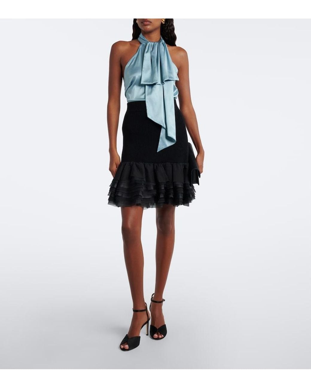 Nina Ricci Blue Silk-Blend Satin Top
