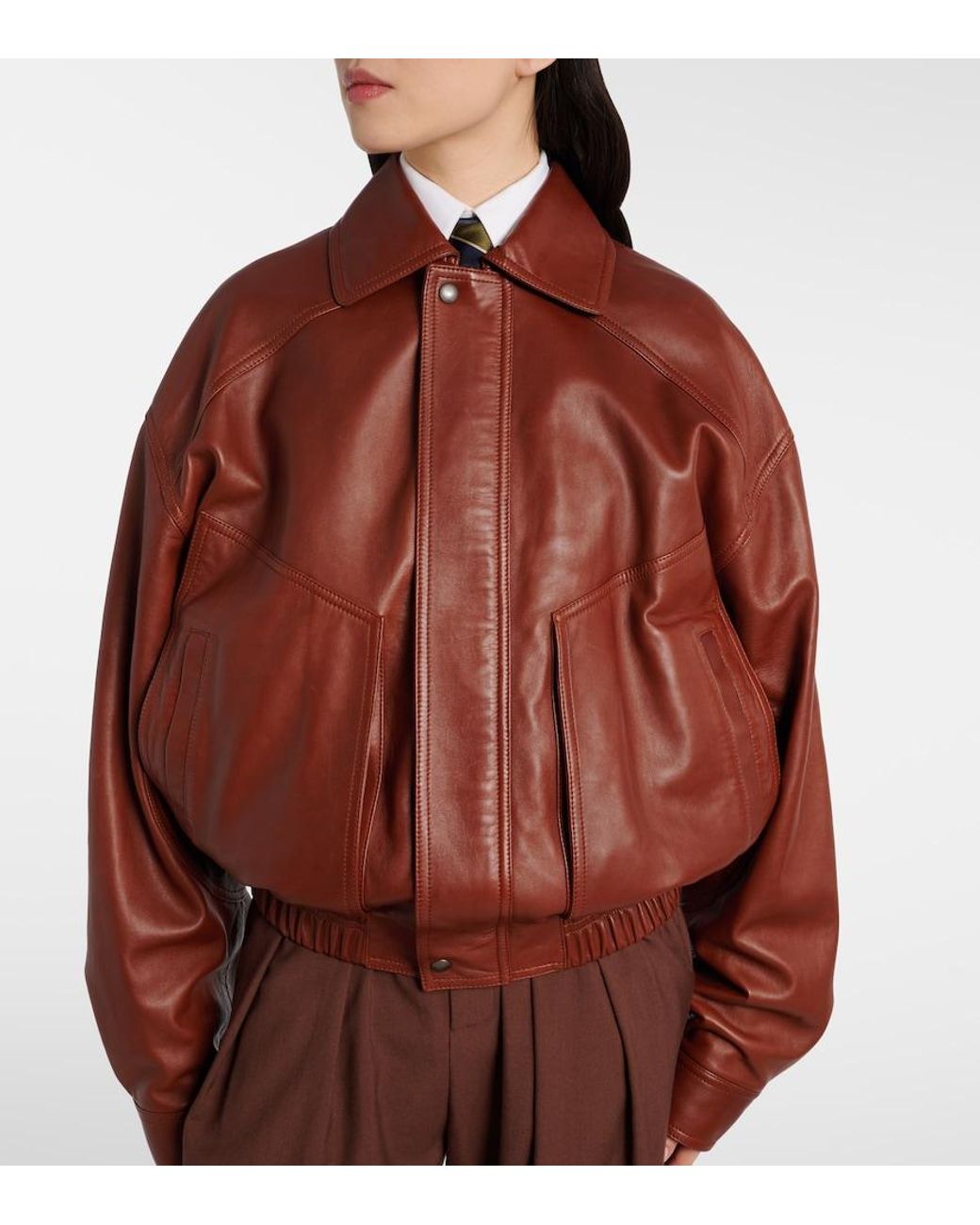 Saint Laurent Brown Leather Bomber Jacket