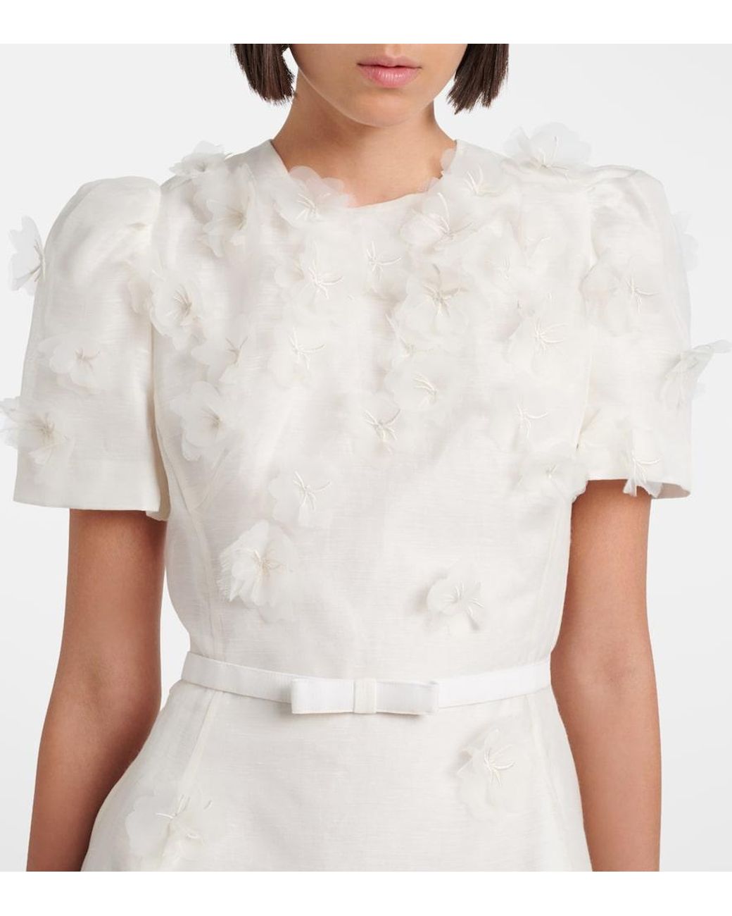 LEO LIN White Elyse Floral-Applique Linen And Silk Minidress