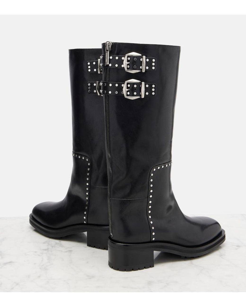Jimmy Choo Black Brooklyn Leather Biker Boots