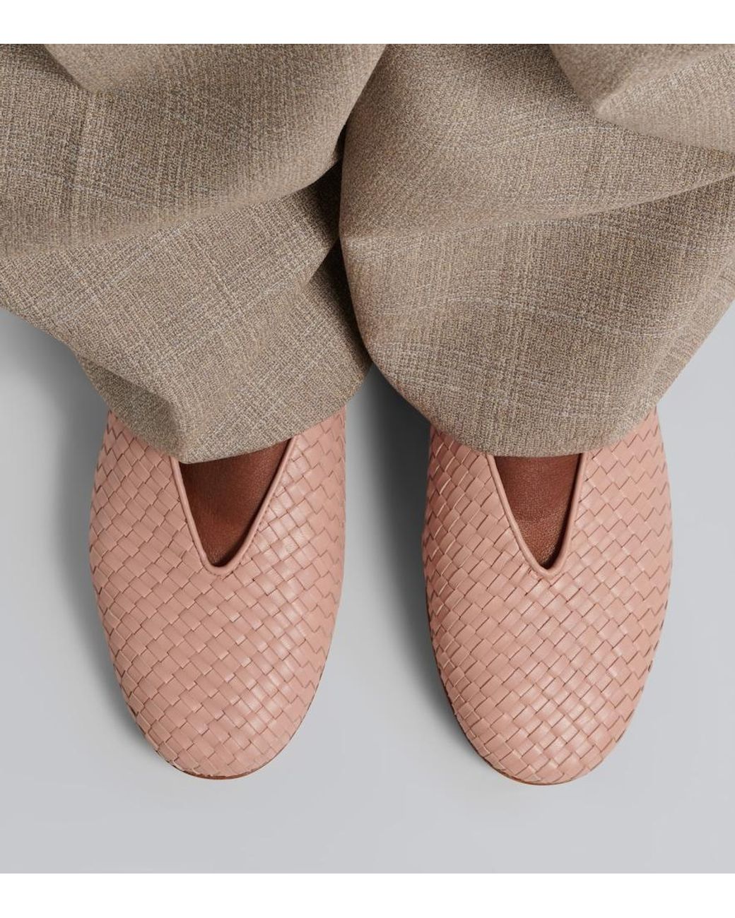 Bottega Veneta Pink Rosa Intrecciato Leather Ballet Flat