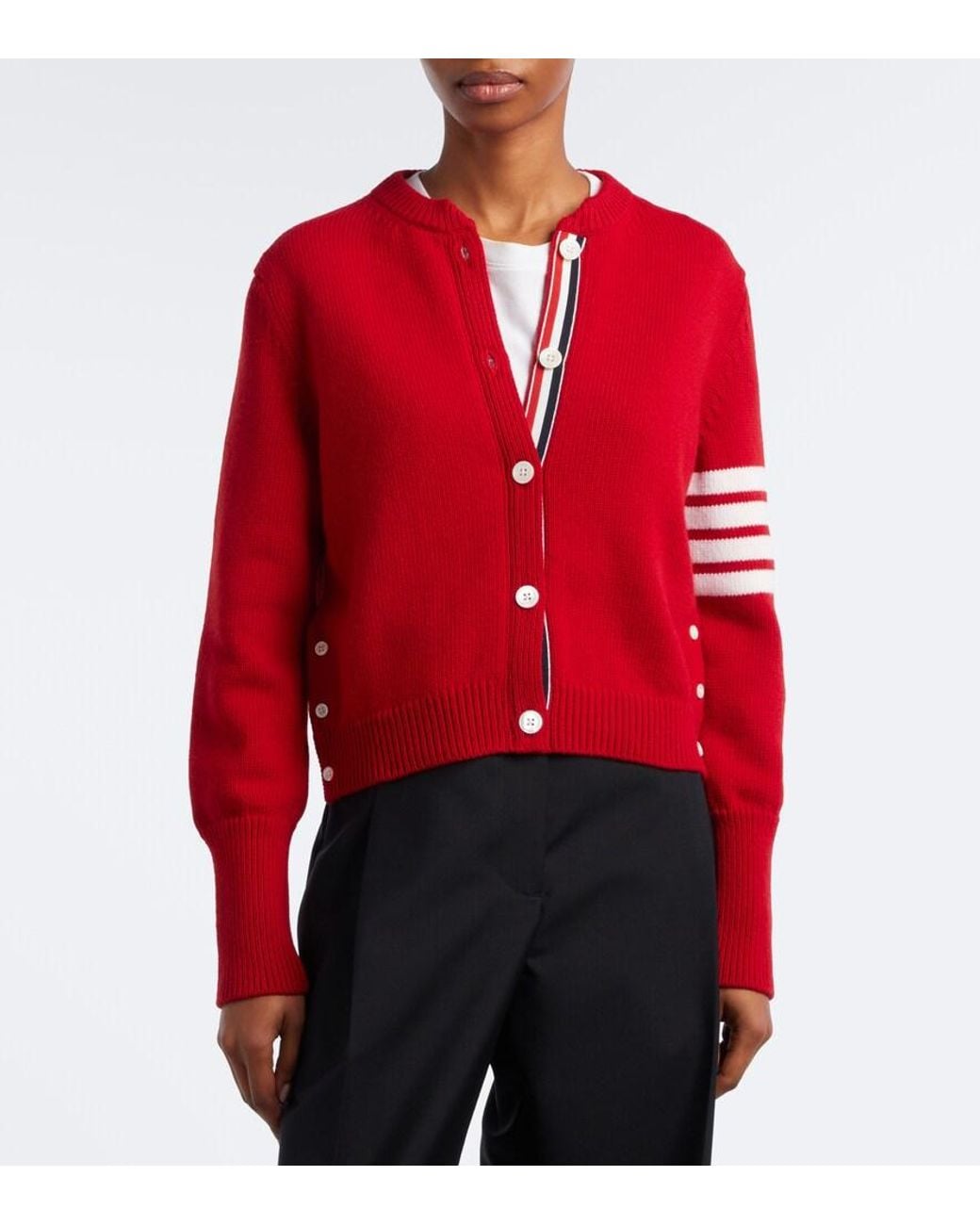 Thom Browne Red 4-Bar Wool Cardigan