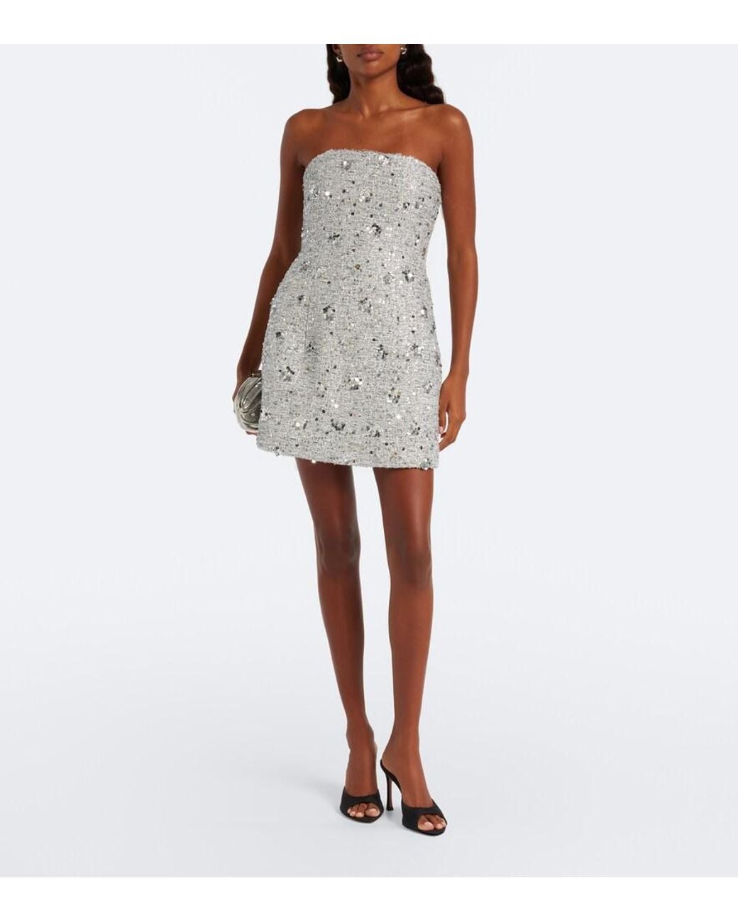 Jonathan Simkhai Gray Kit Sequined Tweed Bustier Dress