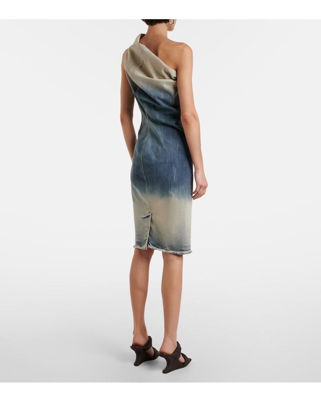 Rick Owens Blue Athena One-Shoulder Denim Midi Dress