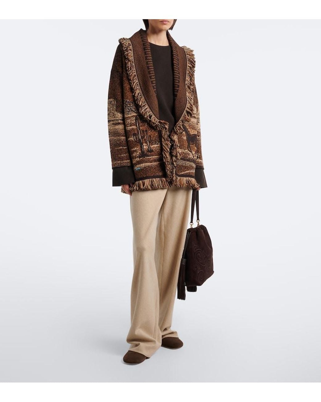 Alanui Brown Wild Wild Jacquard Wool-Blend Cardigan