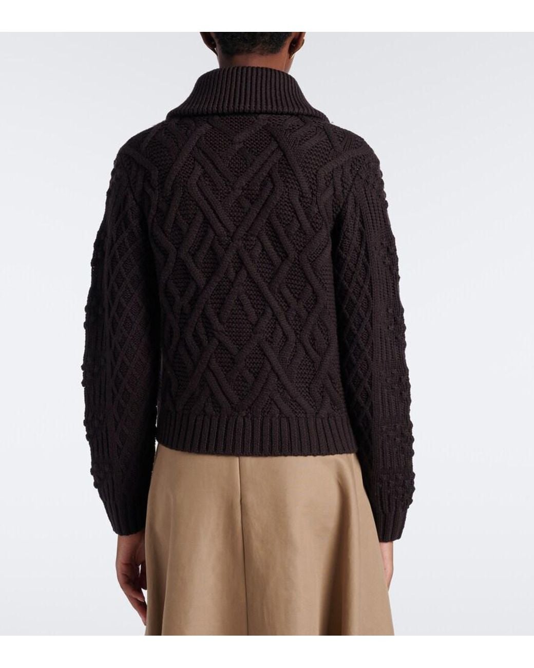 Emilia Wickstead Black Brinkley Cable-Knit Wool Cardigan