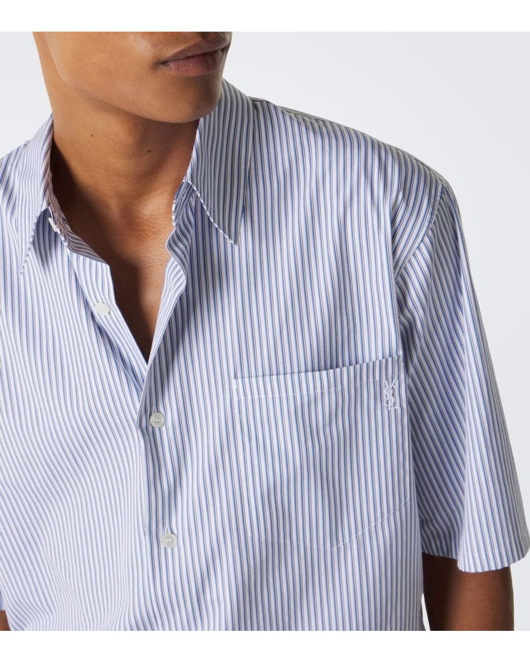 Saint Laurent Blue Cassandre Striped Cotton Shirt for men