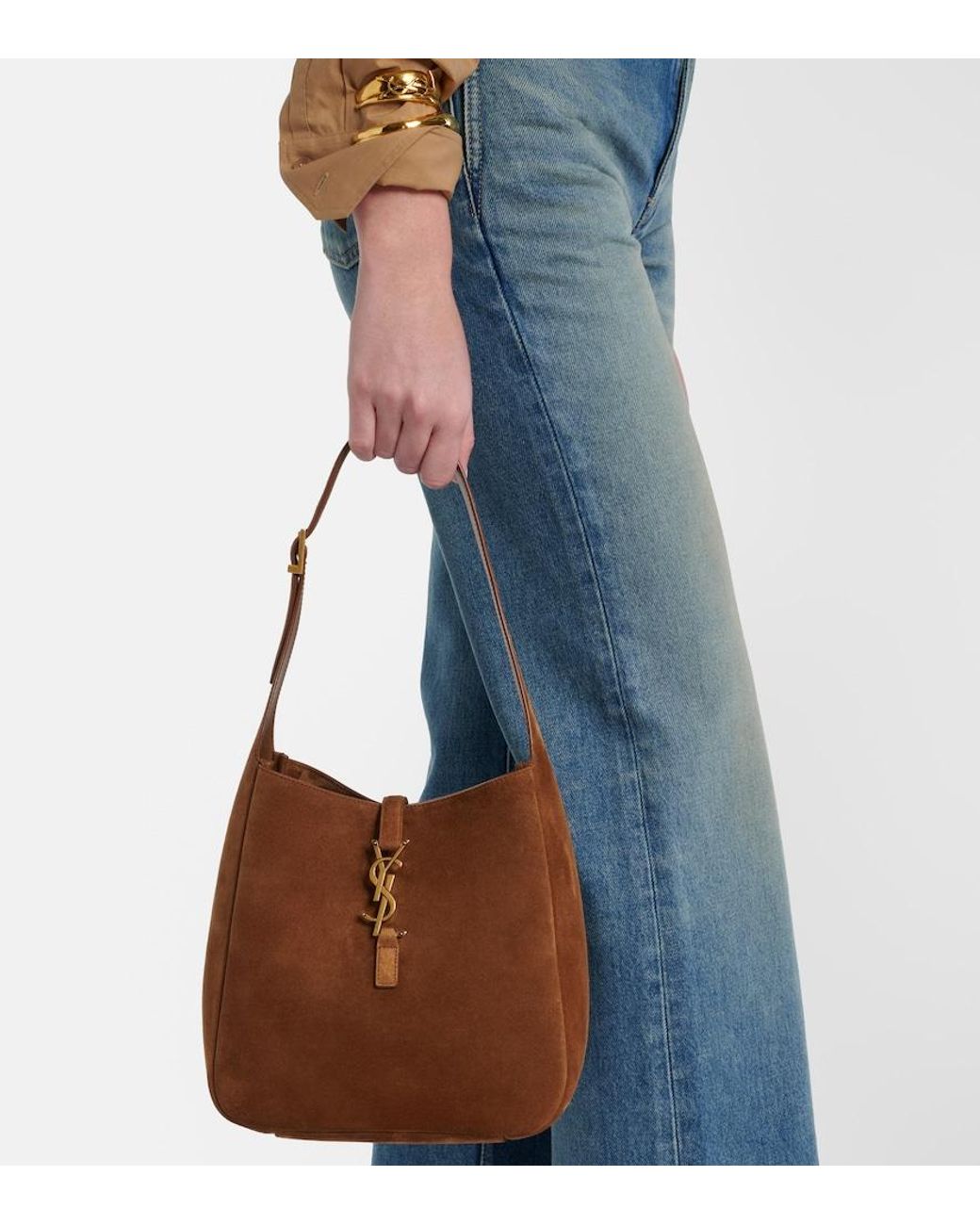 Saint Laurent Brown Le 5 A 7 Small Suede Shoulder Bag