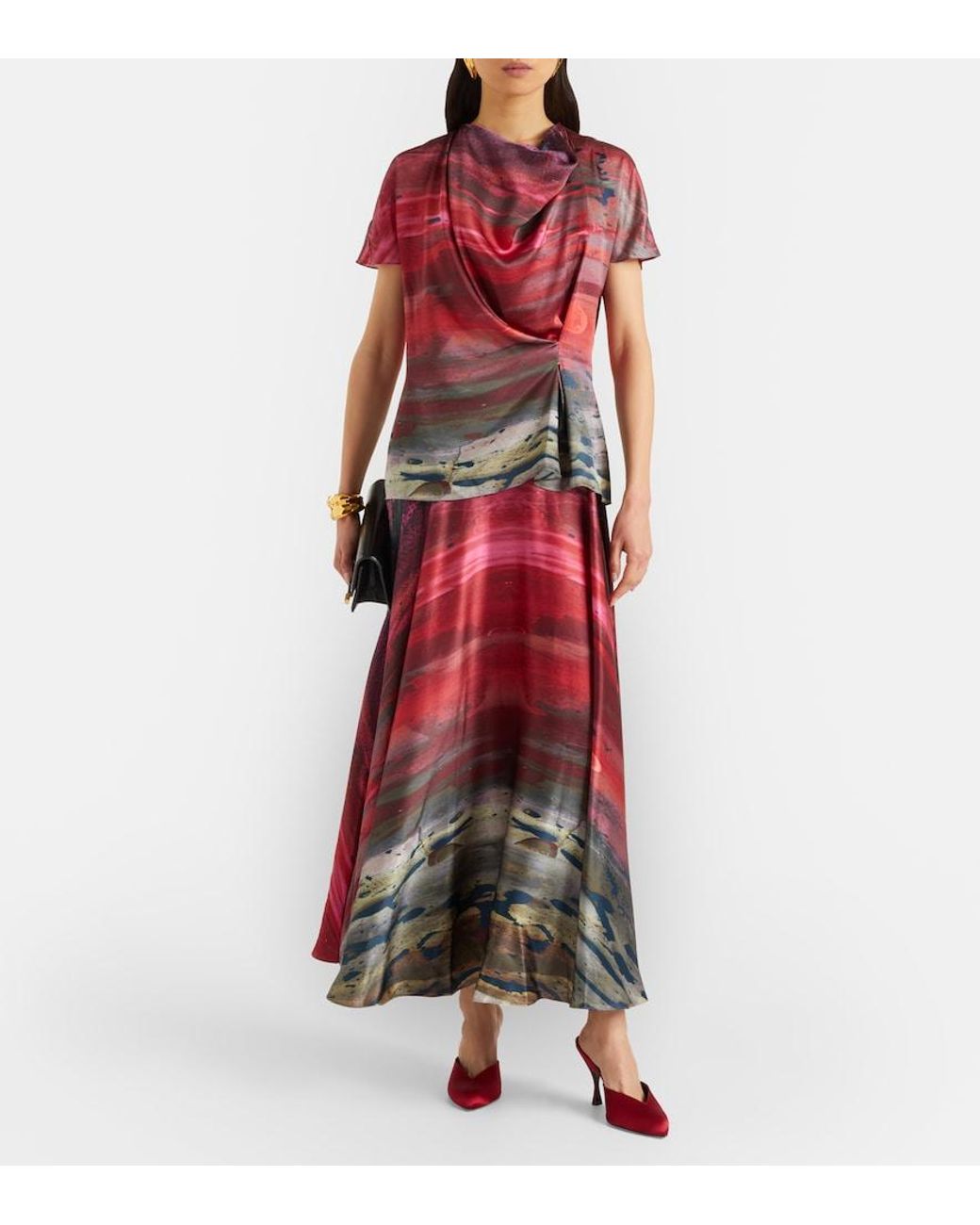 Roksanda Red Printed Silk Satin Maxi Skirt