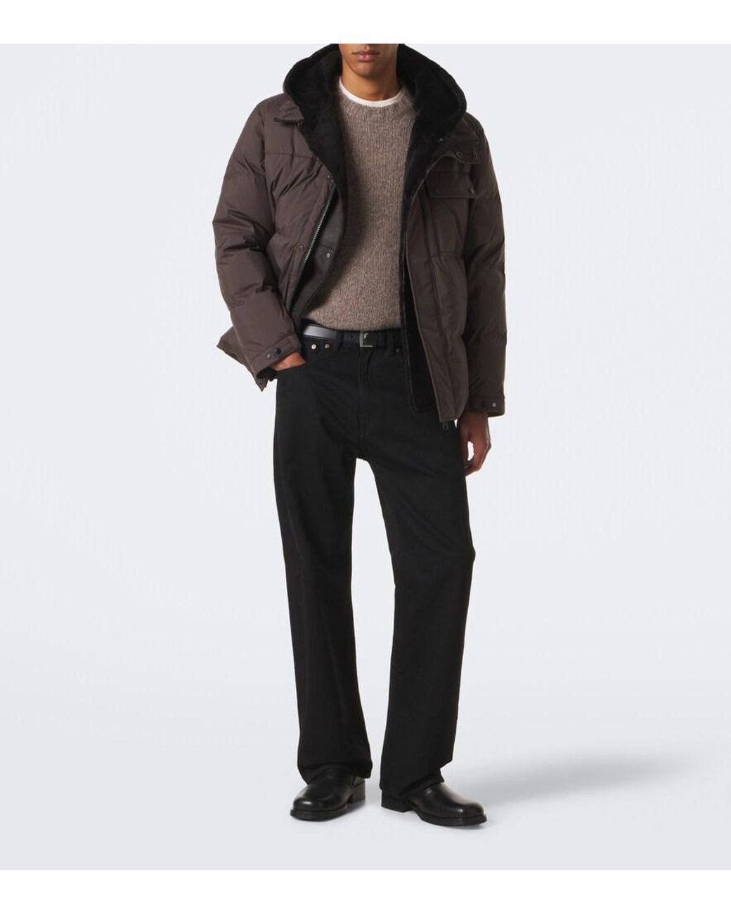 Yves Salomon Brown Shearling-Trimmed Down Jacket for men