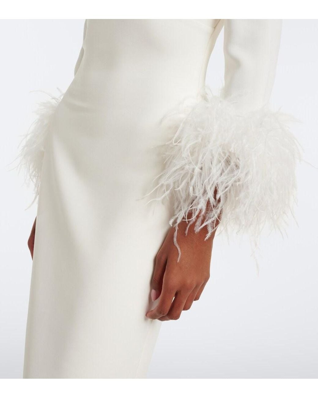 Elie Saab White Feather-Trimmed Cady Gown