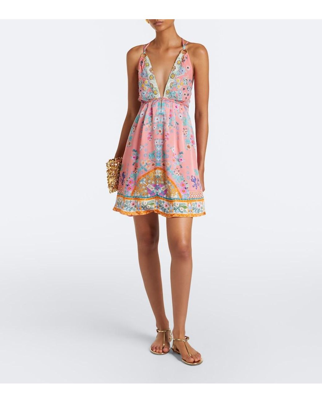 Camilla Pink Floral Embellished Silk Minidress