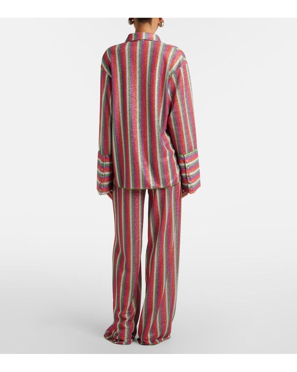 Oseree Red Lumiere Striped Wide-Leg Pants
