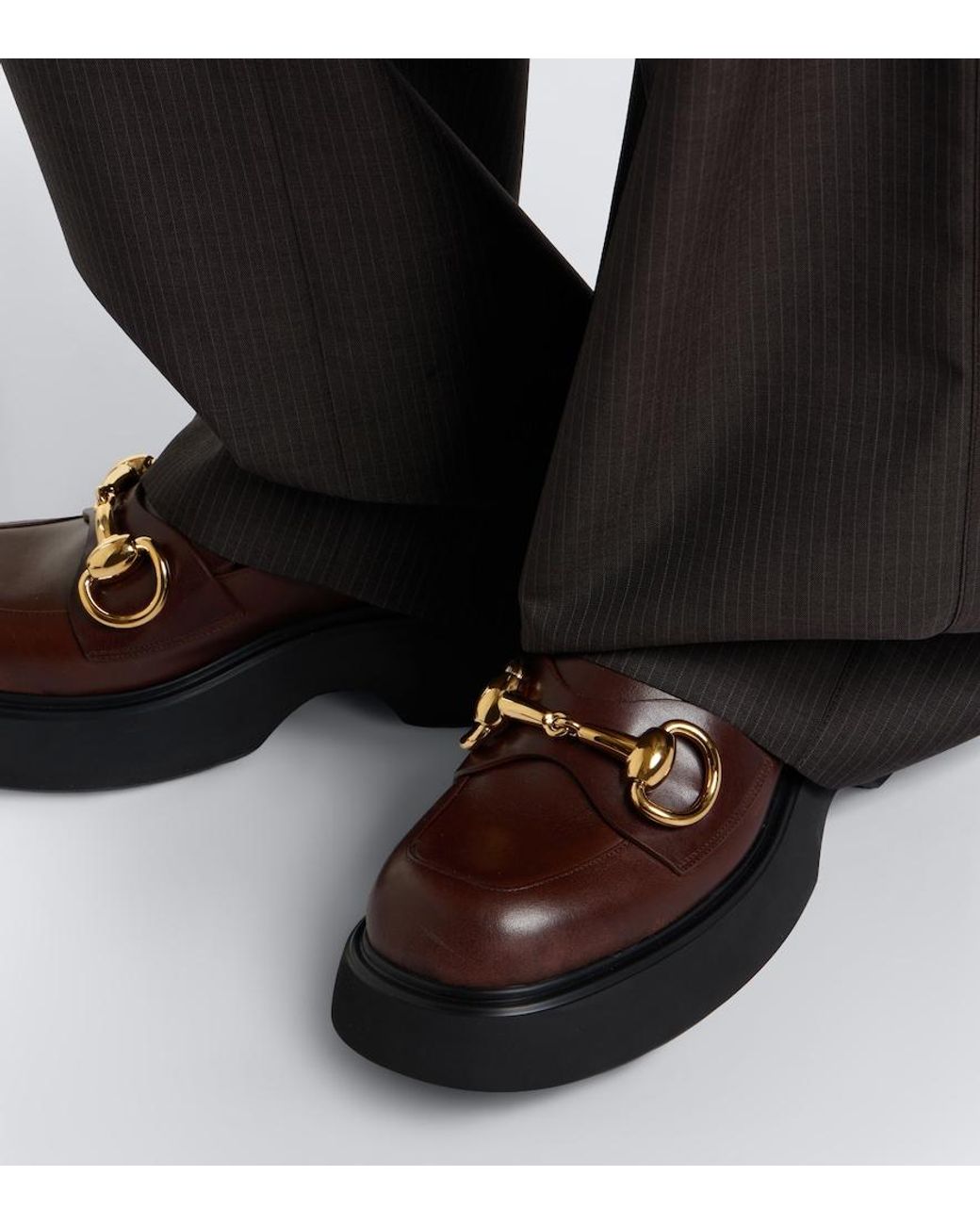 Gucci Brown Brittany Horsebit Leather Platform Loafers