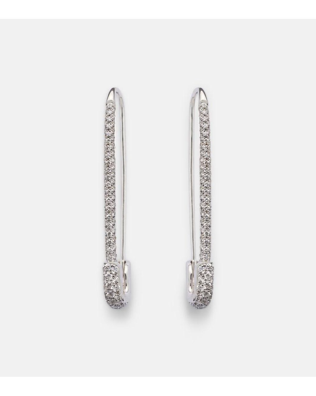 Anita Ko White Safety Pin Extra Large 18Kt Earrings With Diamonds