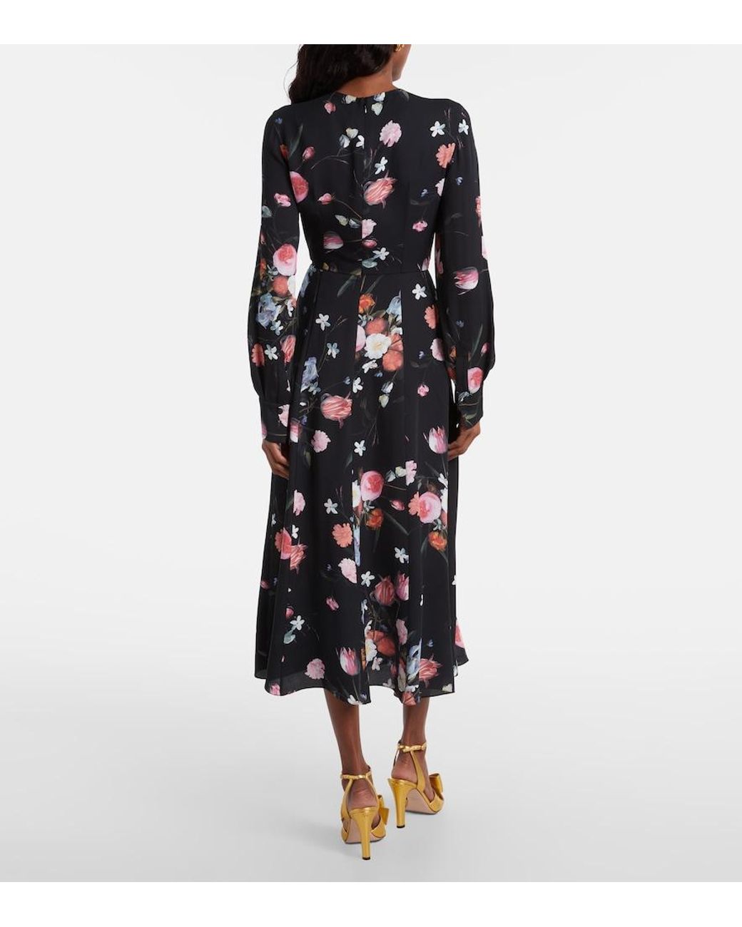 Erdem Blue Floral Crepe Midi Dress