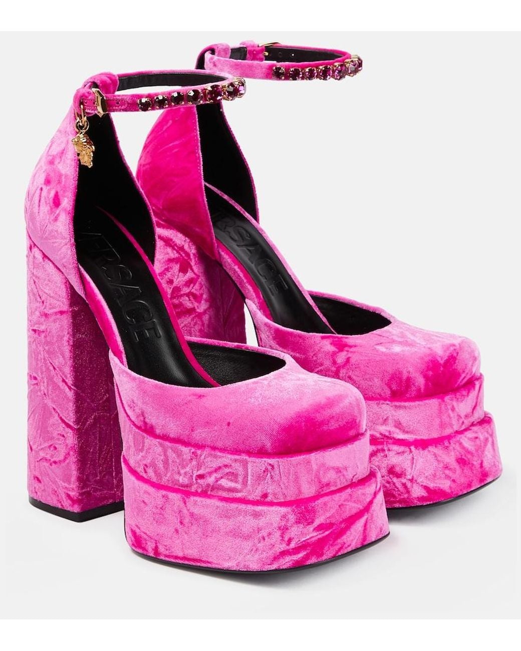 Versace Pink Medusa Aevitas Velvet Platform Pump