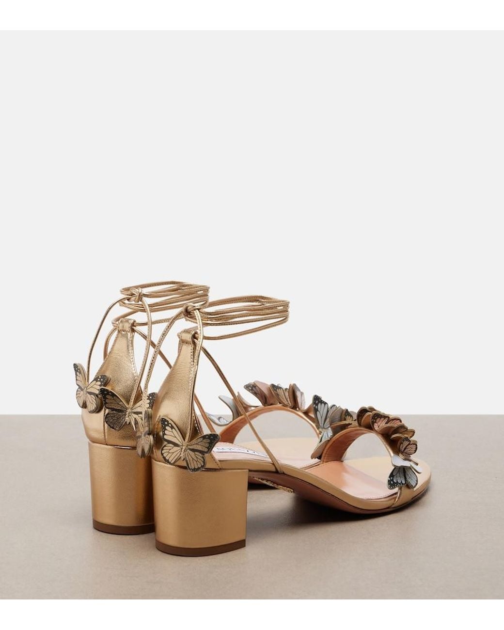 Aquazzura Papillon Applique Metallic Leather Sandals