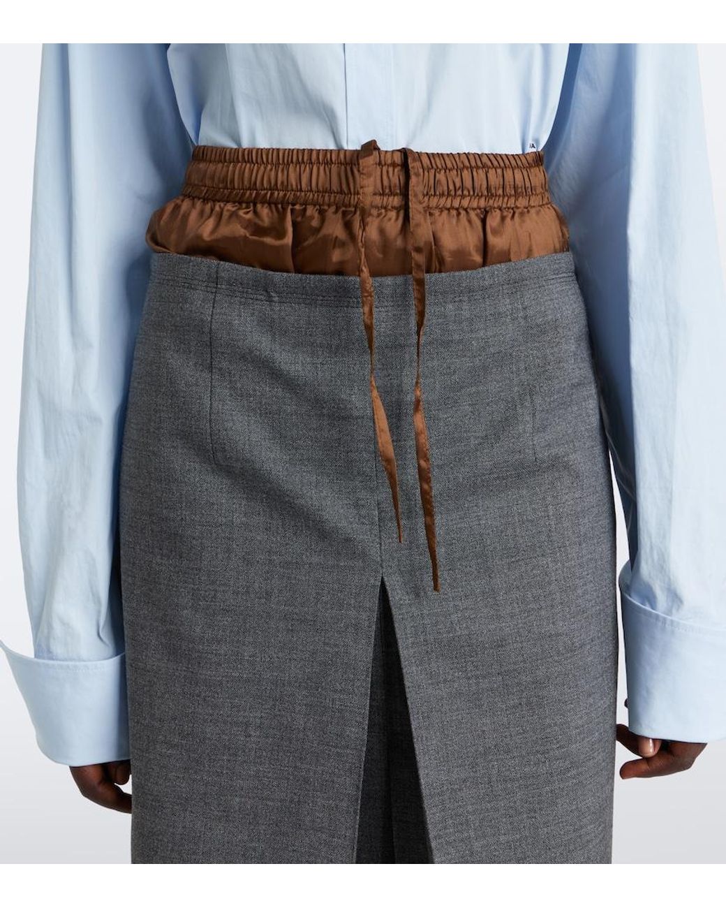 Prada Gray Layered Pleated Wool Midi Skirt