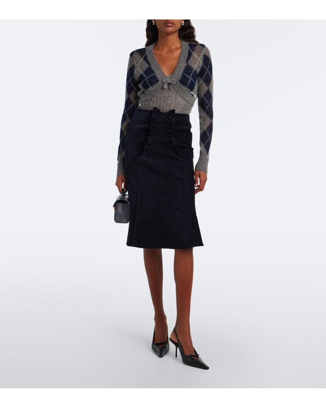 ShuShu/Tong Black Argyle Wool And Mohair-Blend Cardigan