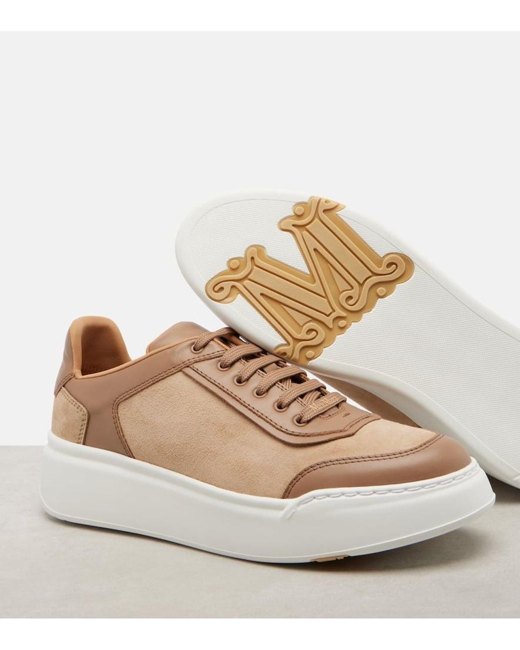 Max Mara Natural Maxisuede Leather-Trimmed Sneakers