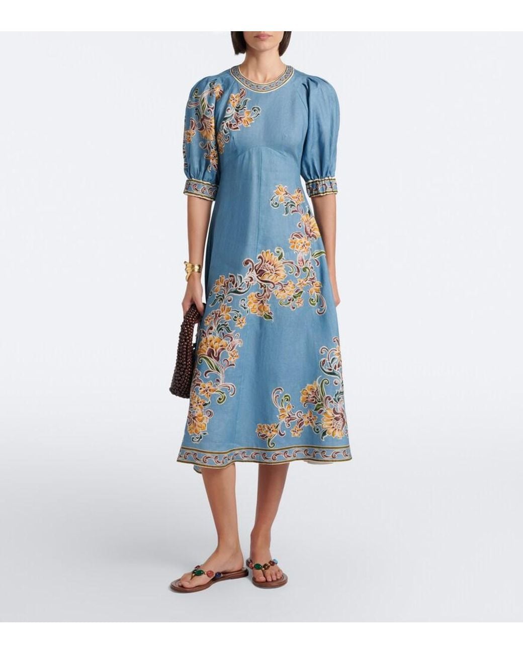 ALÉMAIS Blue Joan Floral Linen Midi Dress