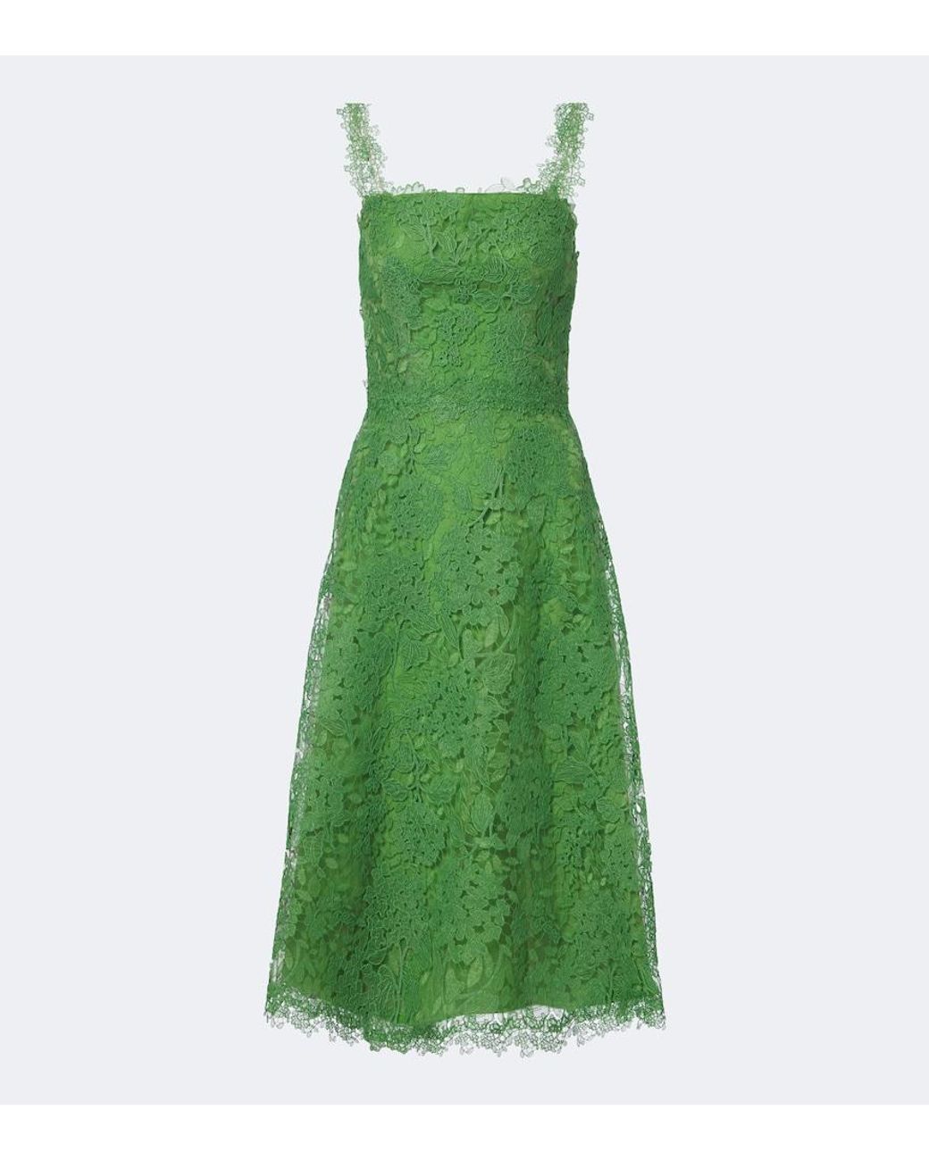 Carolina Herrera Green Floral Lace Midi Dress