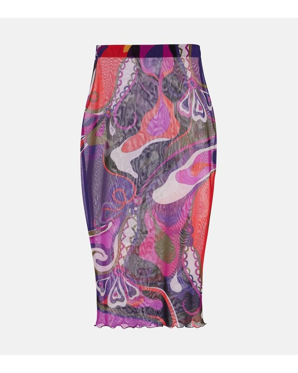 EMILIO PUCCI 総柄裾フリルスカート パープル 38 エレガント 大人 PUCCI Orchidee Mesh Pencil Skirt in Purple | Lyst