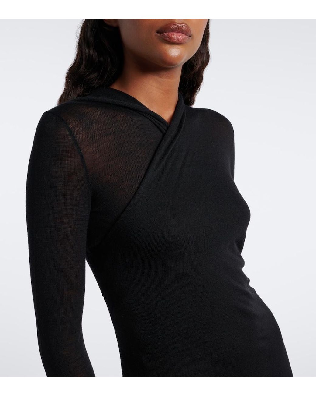 Fendi Black Hooded Wool Midi Dress
