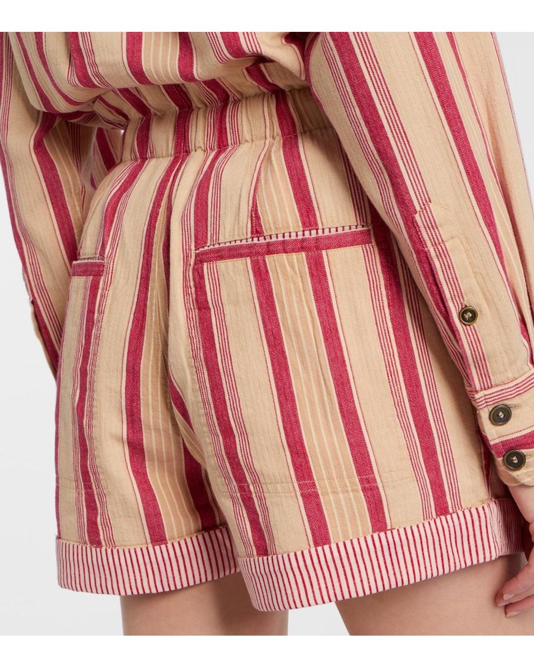 Isabel Marant Red Nirma Striped Cotton Shorts
