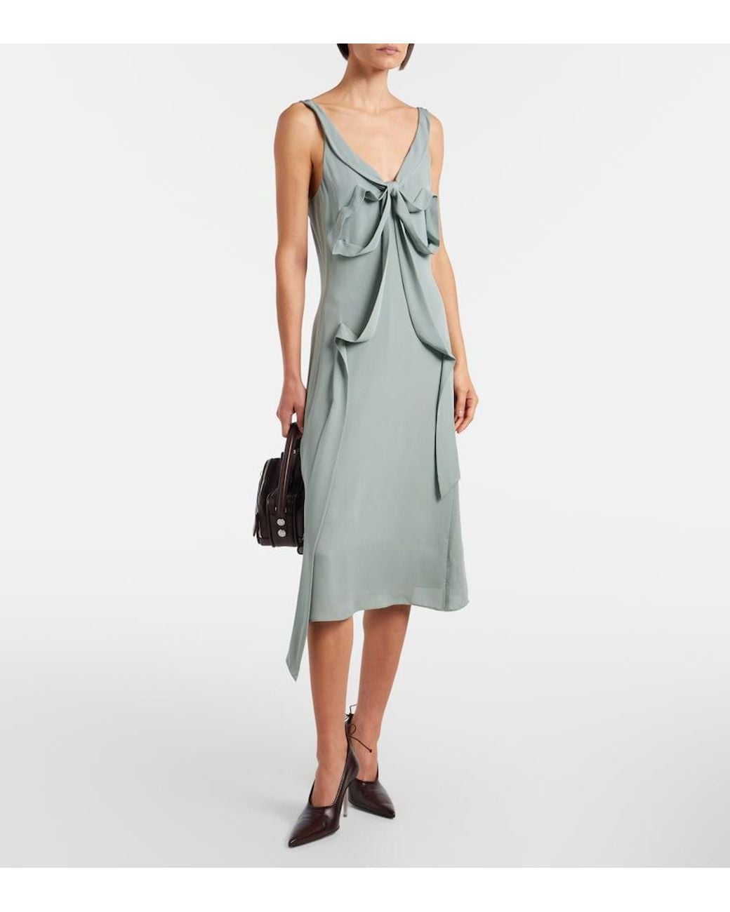 Acne Green Bow-Detail Silk Midi Dress