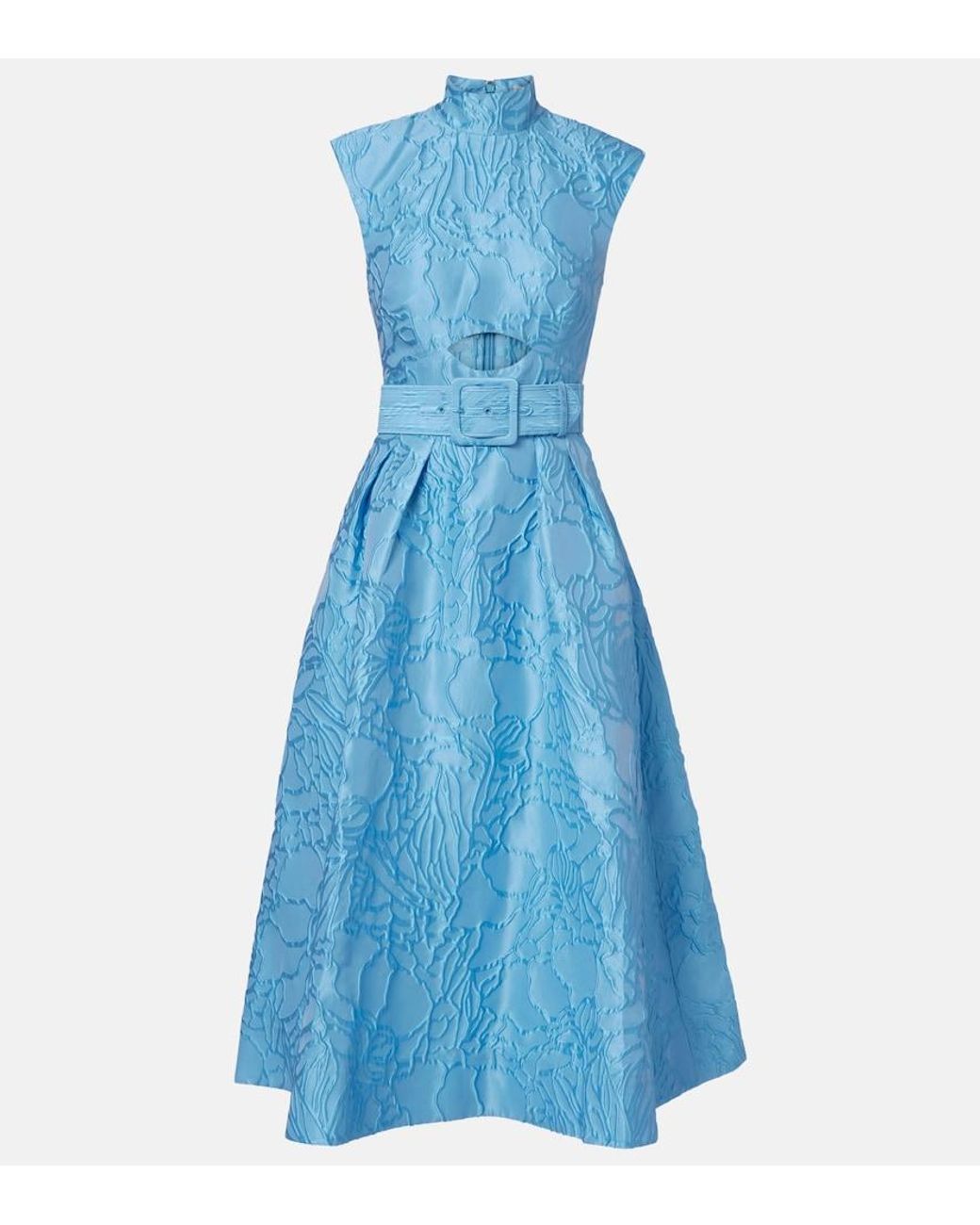 Rebecca Vallance Blue Aegir Belted Jacquard Midi Dress