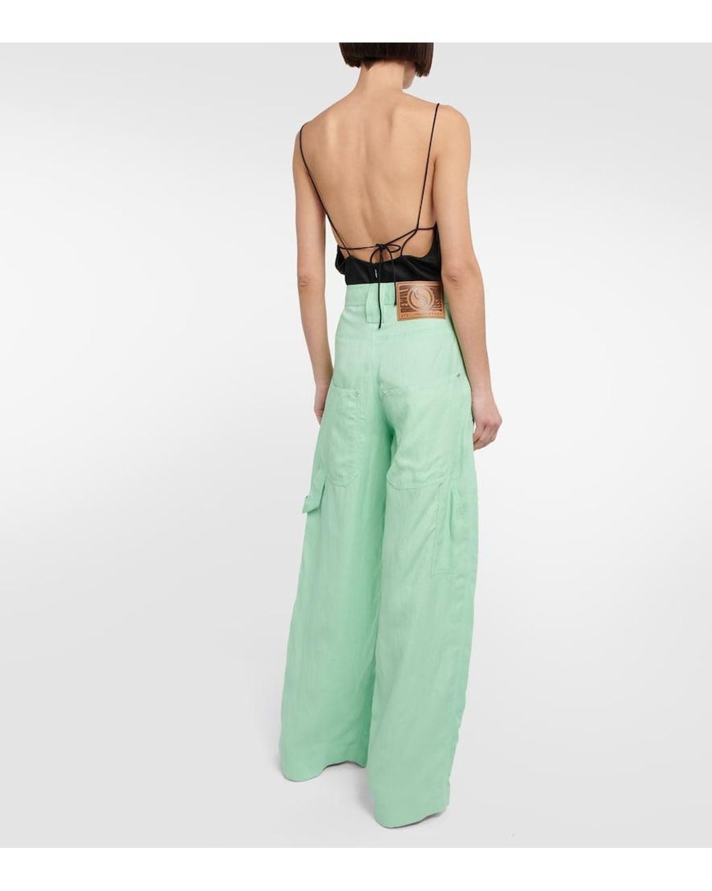 Stella McCartney Green High-Rise Wide-Leg Pants