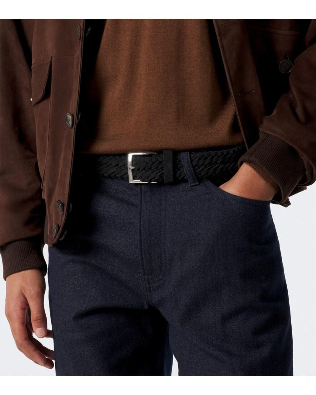 Kiton Black Braided Suede Belt for men