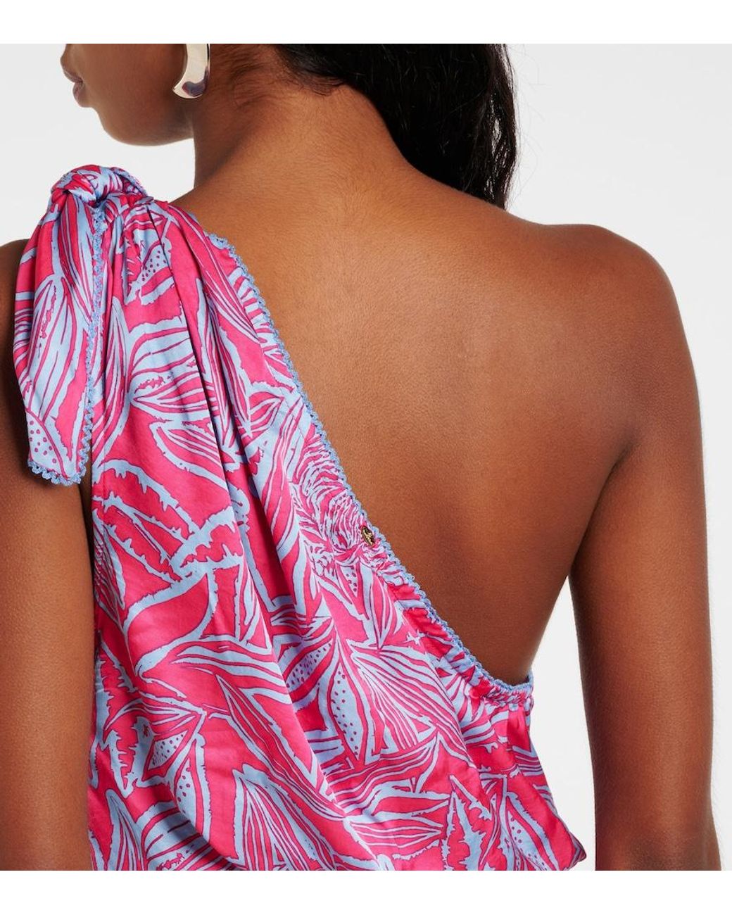 Poupette Purple Celie Printed Gathered One-Shoulder Minidress