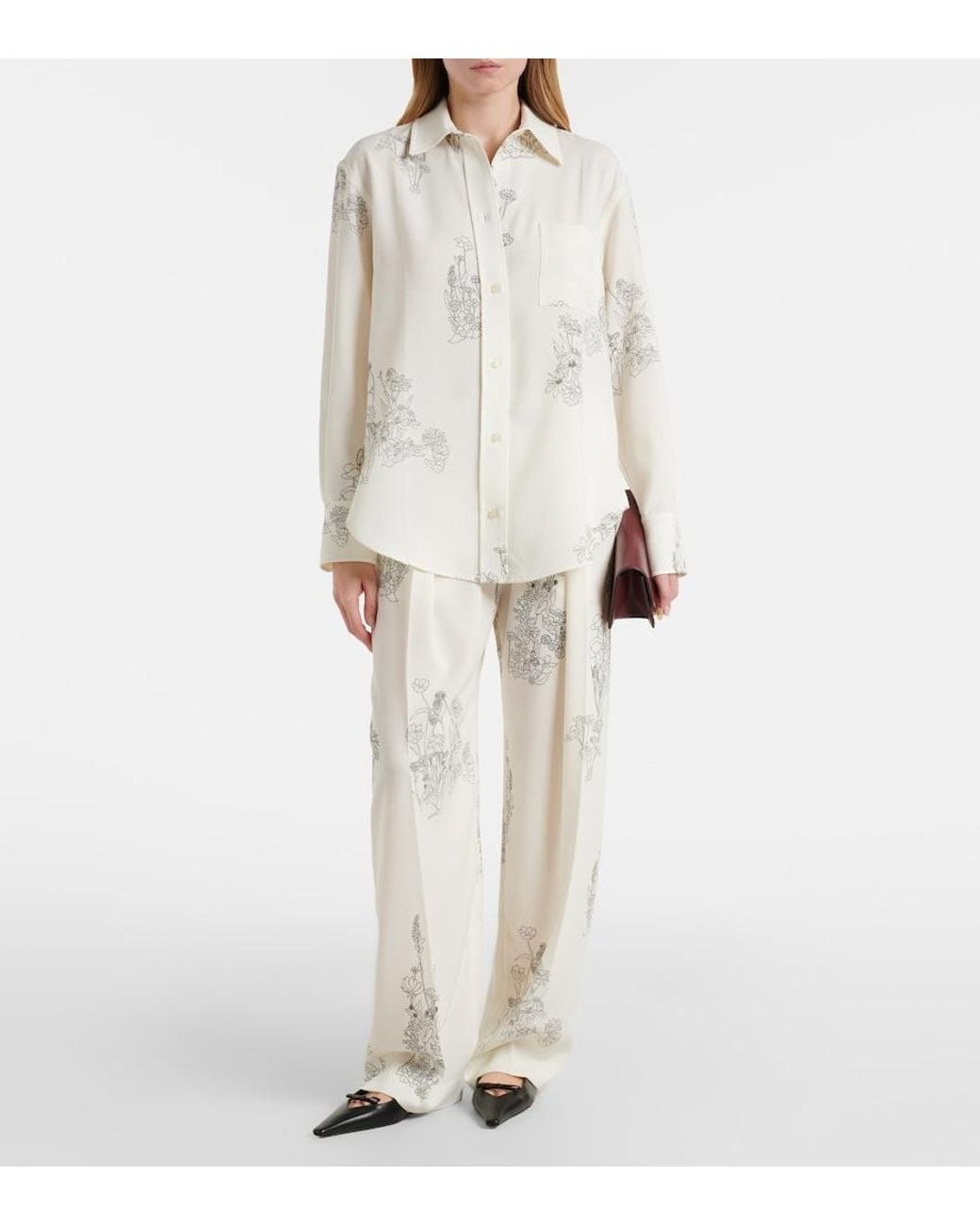 Victoria Beckham White Floral Wide-Leg Pants