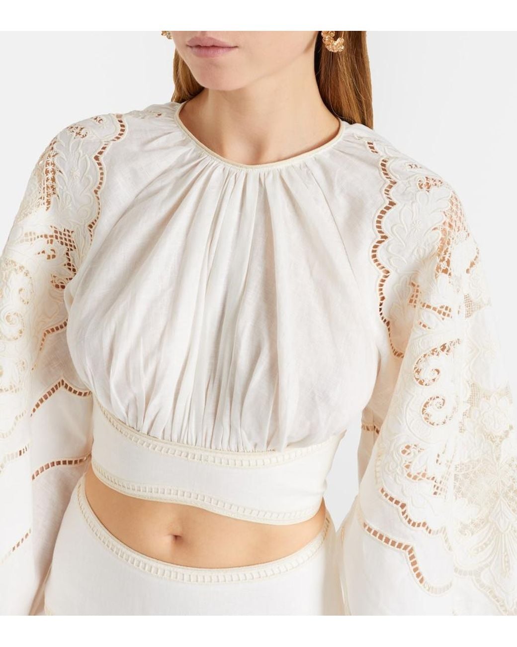 Zimmermann White Daylight Embroidered Linen Crop Top