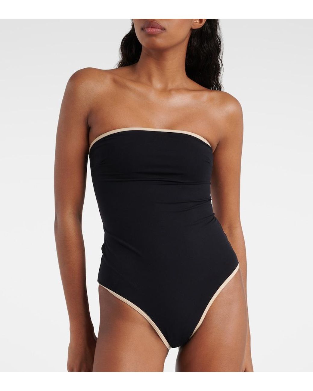 Totême Black Stripe Edge Strapless Swimsuit