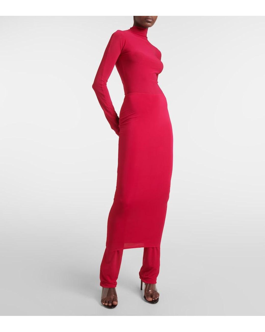 Alaïa Red Turtleneck Jersey Bodysuit