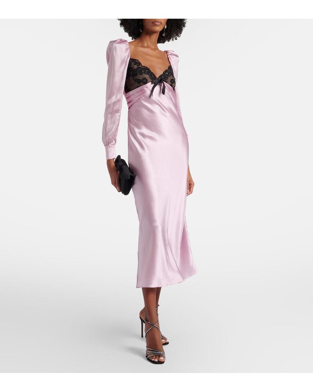 Alessandra Rich Pink Lace-Trimmed Silk Satin Midi Dress