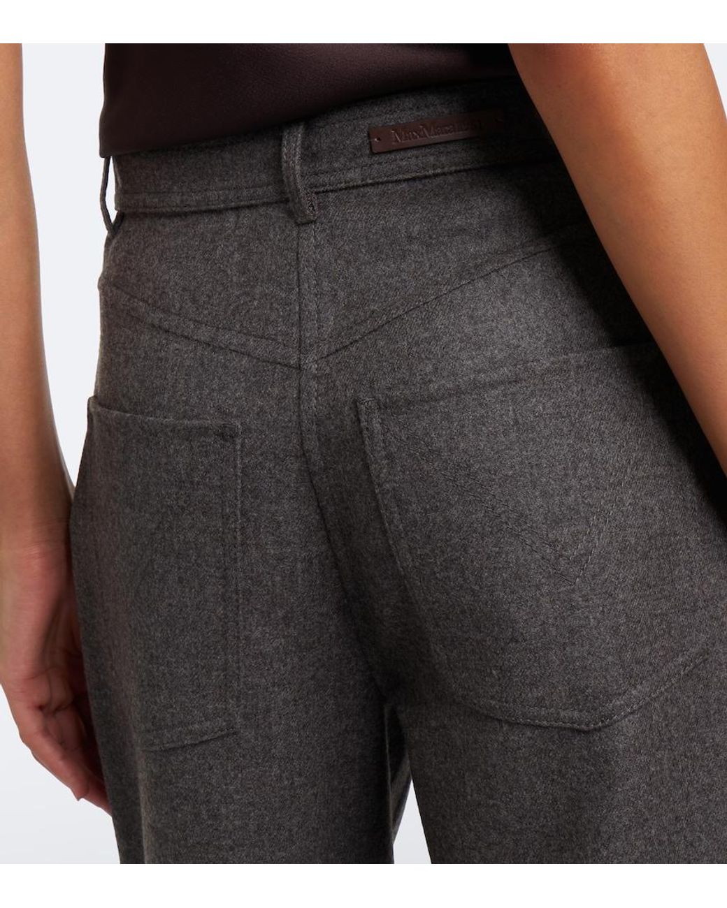 Max Mara Gray Virgin Wool Wide-Leg Pants