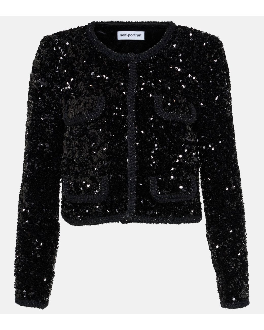 Self Portrait Black Sequin Cropped Jacket Lyst UK