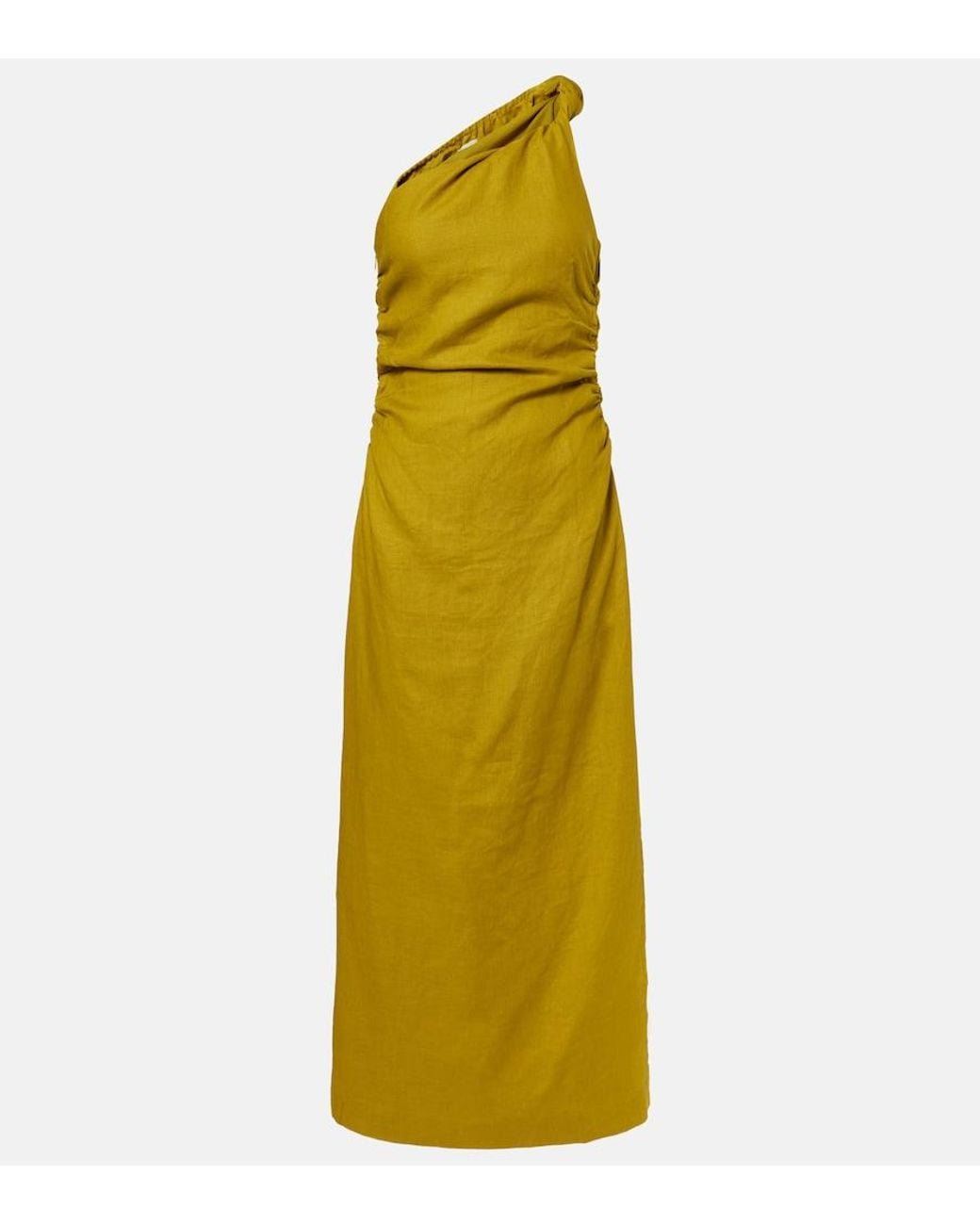 Faithfull The Brand Yellow Jomana One-Shoulder Linen Maxi Dress