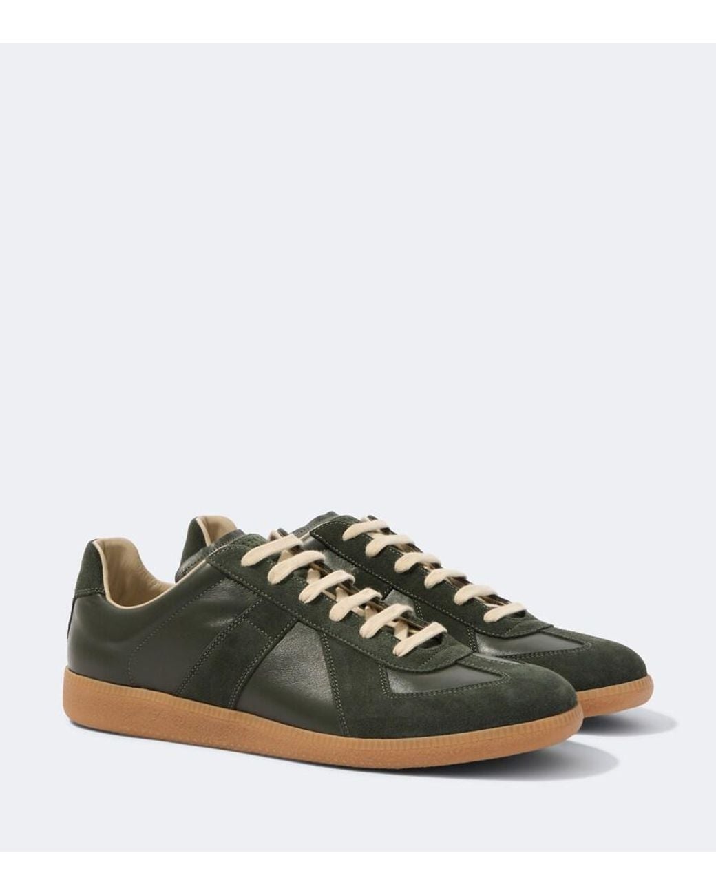 Maison Margiela Green Replica Leather And Suede Sneakers for men