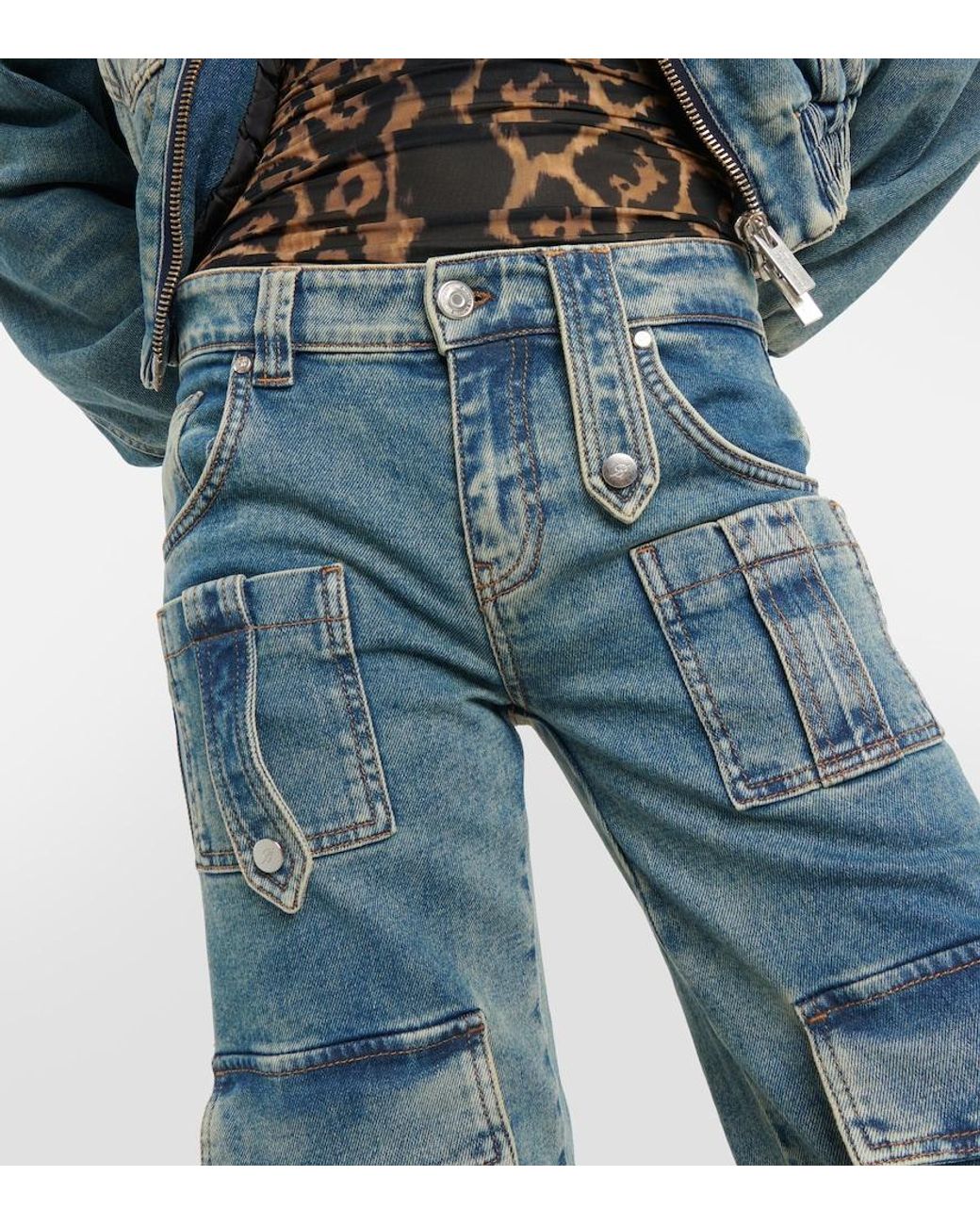 Blumarine Blue Low-Rise Denim Cargo Pants